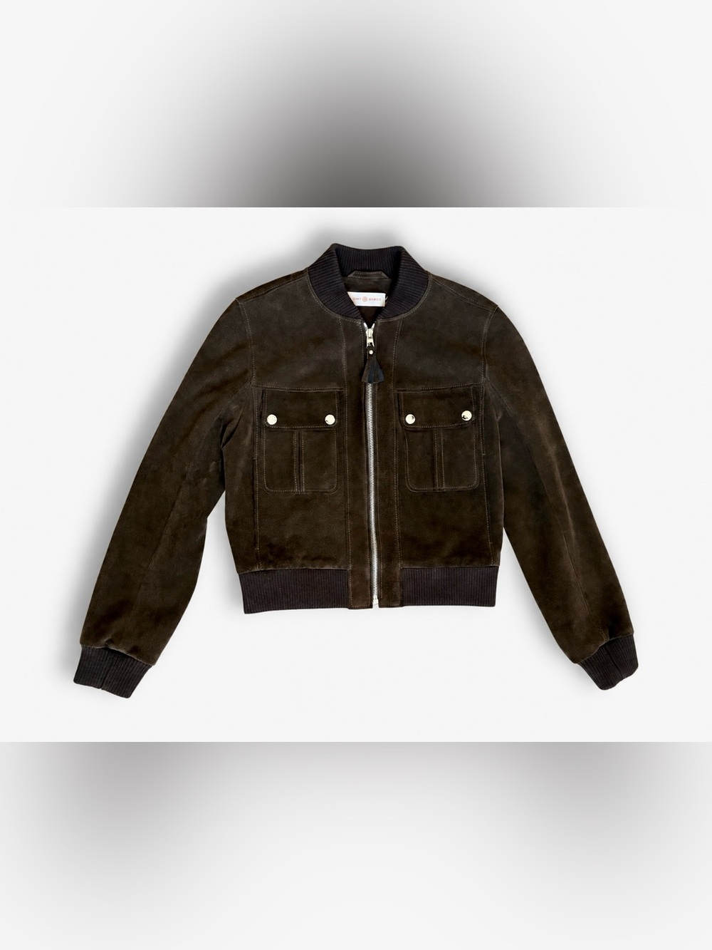 Tory Burch - Women’s Sude & Rib Knit Bomber Jacket - Chocolate Brown -Size Small